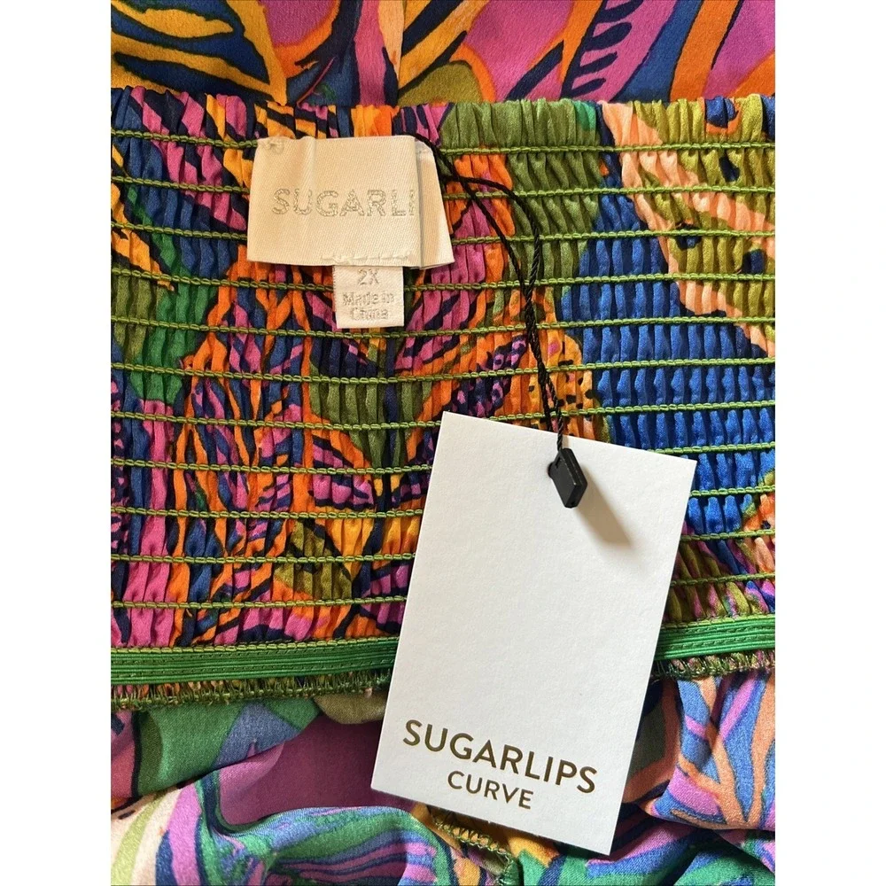 NWT $69 SUGARLIPS Curve Tropical Flowy‎ Multicolored Vacation Pants Size 2X